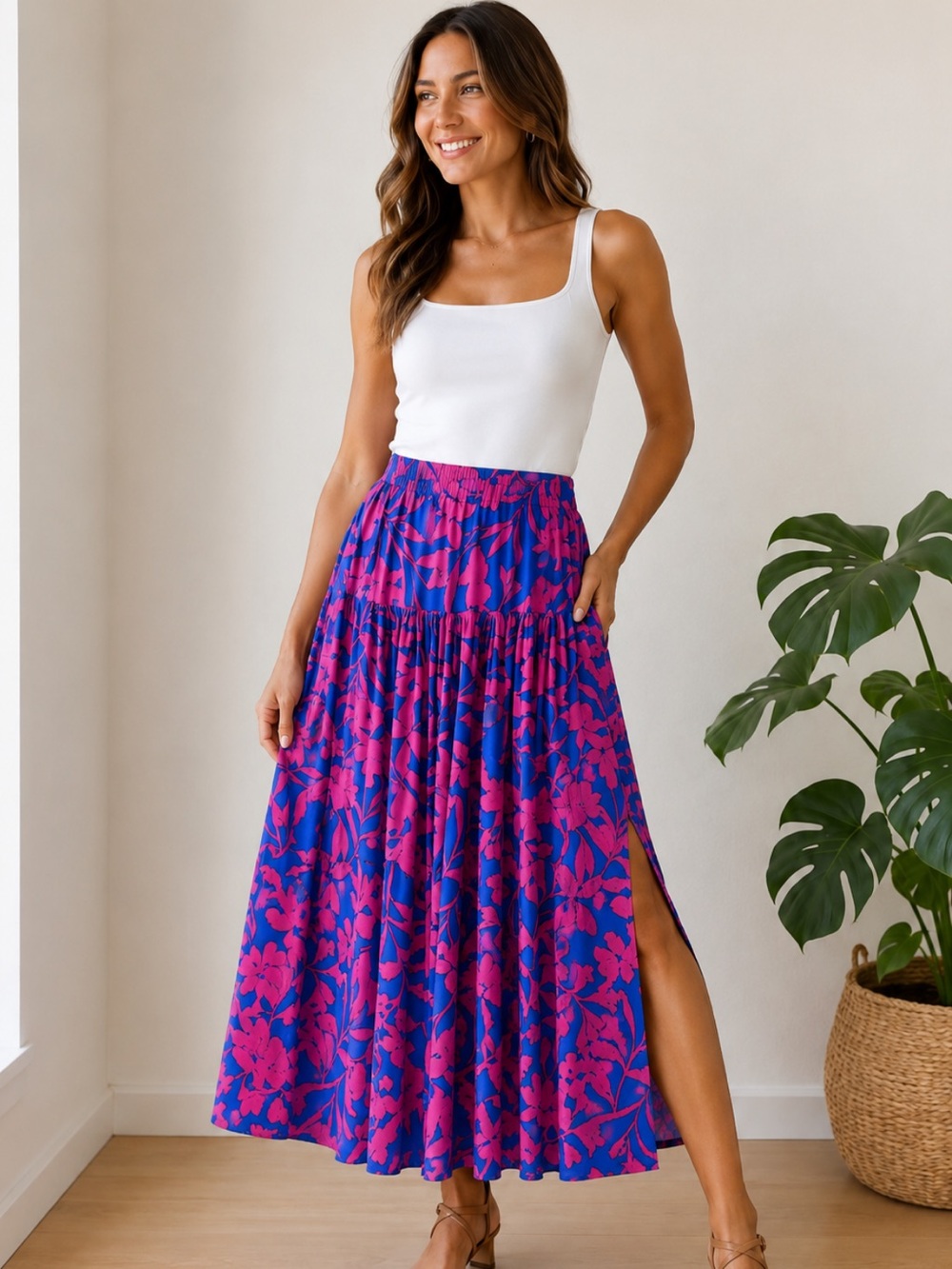 Anthropologie Abel The Label Cassidy Tiered Floral Maxi Skirt Size Small
DD